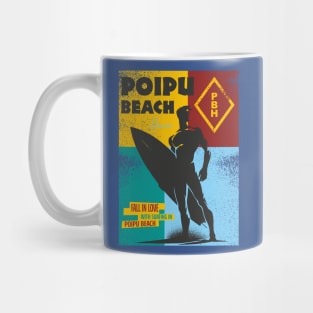 Poipu Beach Kauai Surfer Silhouette Distressed Mug